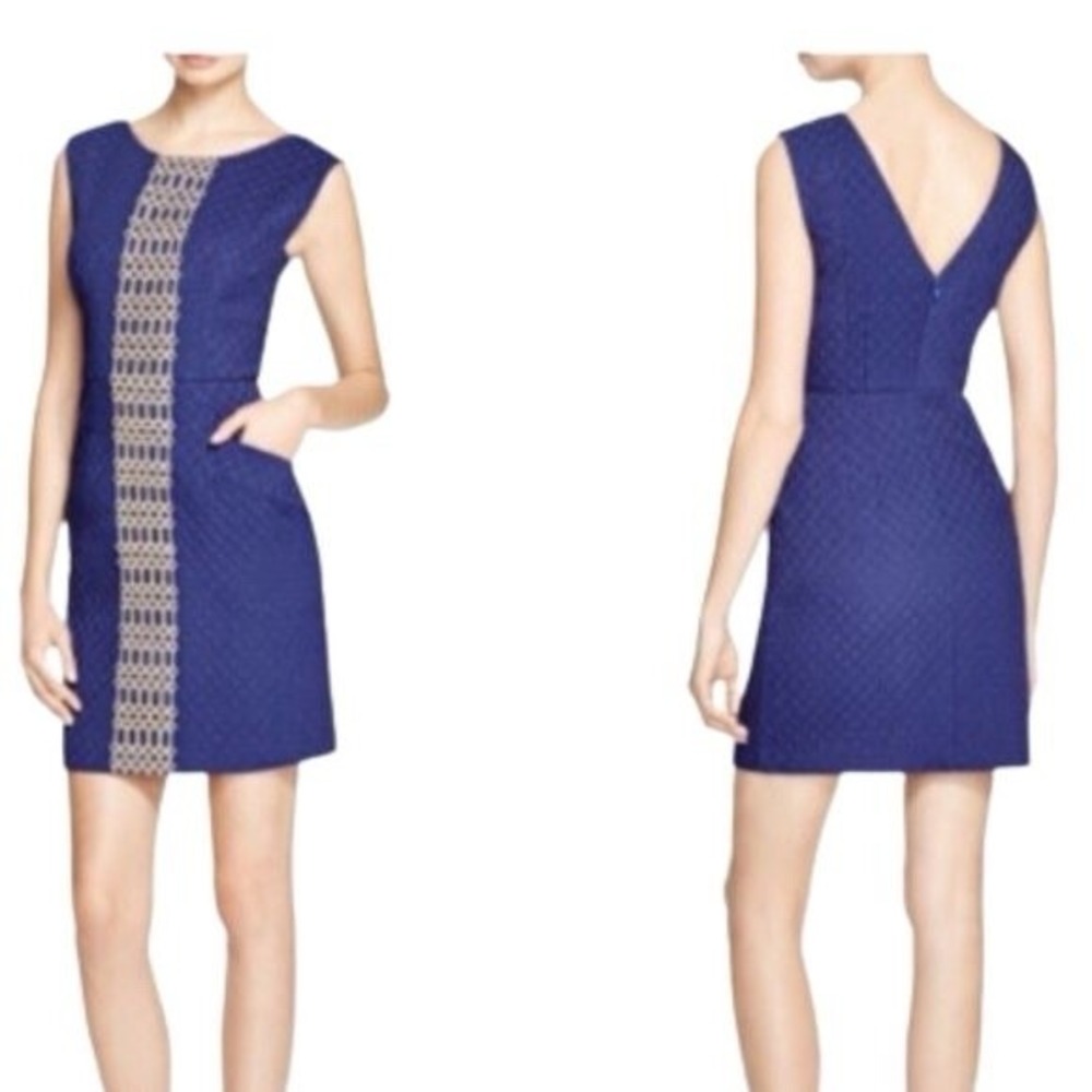 NWT‎ Anthropologie Plenty by Tracy Reese Valerie Dress Blue Gold Embroidered 14